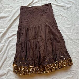 lotus new with tags (nwt)  chocolate brown gold bead sequin maxi skirt